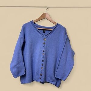 V-Neck Button-Front Women's Sweater - Blue